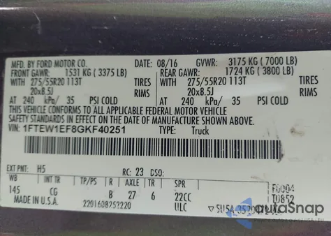 2016 Ford F-150 Xl z USA, uszkodzony, nr VIN 1FTEW1EF8GKF40251